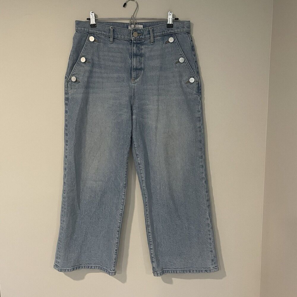Loft High Rise Wide Leg Cropped Sailor Denim Jeans Sz 8 Made & Loved Light Wash